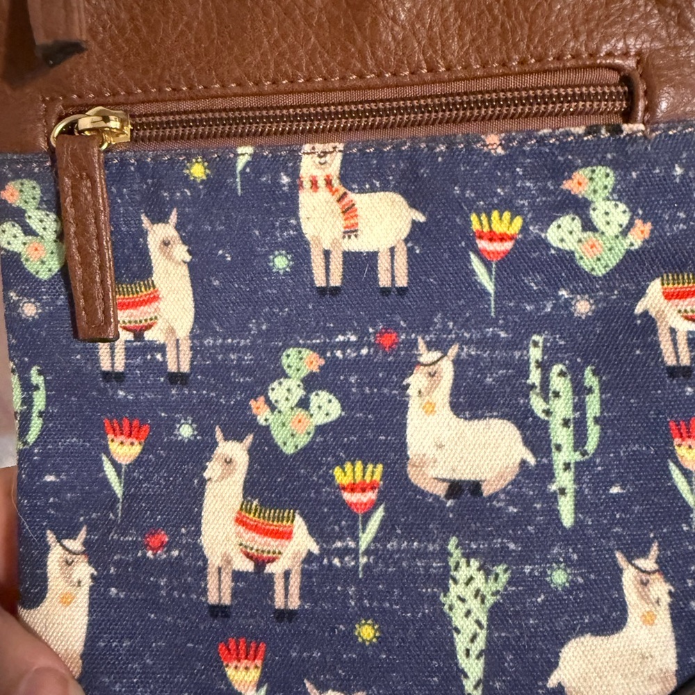 Llama And Cactus Stylish Brown and Blue, Faux Leather Crossbody Bag, Super Cute - Picture 3 of 9